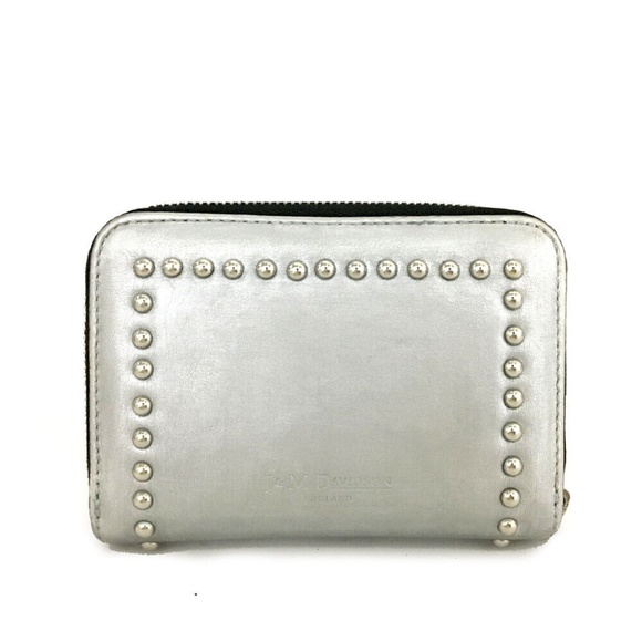 J&M Davidson SMALL ZIP AROUND PURSE WITH STUDS Leather Case Wallet Long Silver - Picture 4 of 16